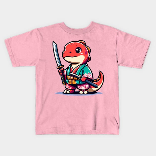 Pretty Samurai Dino Kids T-Shirt by NayaRara